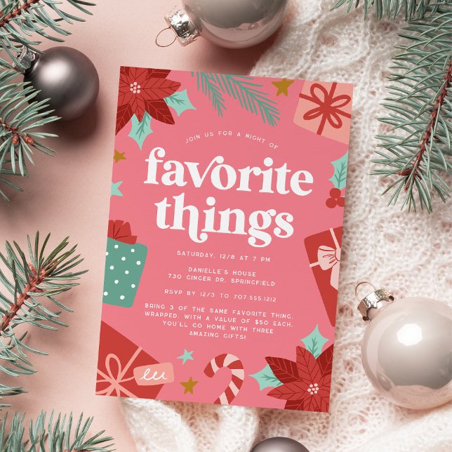 Colourful Retro Pink Holiday Favourite Things Part Invitation (Creator Uploaded)