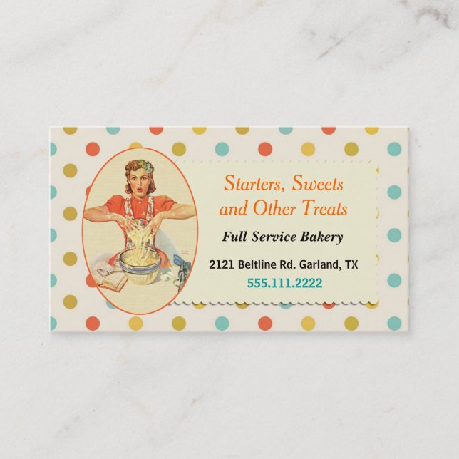 Colourful Retro Polka Dot Bakery Business Card (Front)