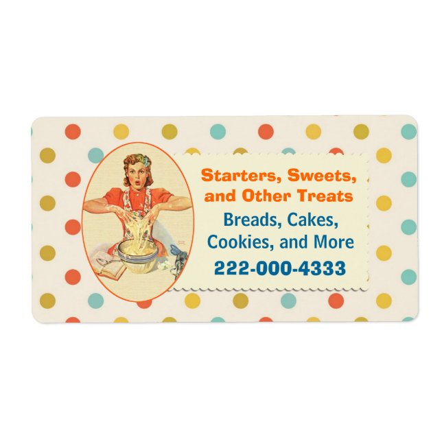 Colourful Retro Polka Dot Bakery Label (Front)