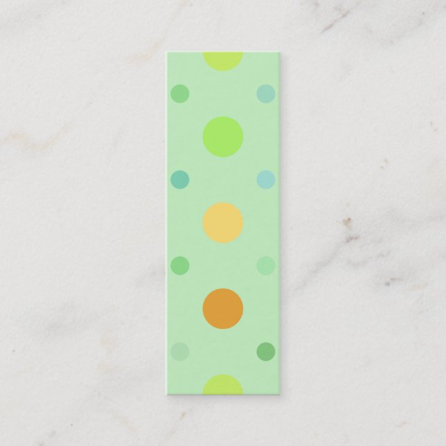 Colourful Retro Polka Dots: Green, Yellow, & Orang Mini Business Card (Front)