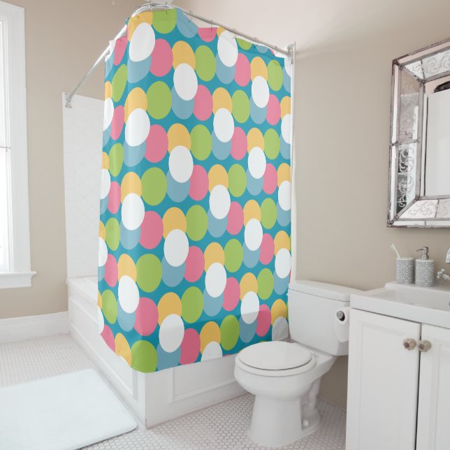 Colourful Retro Polka Dots Shower Curtain (In Situ)