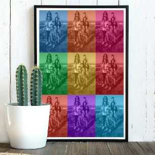 Colourful Retro Pop Art Family Custom Photo Grid Poster