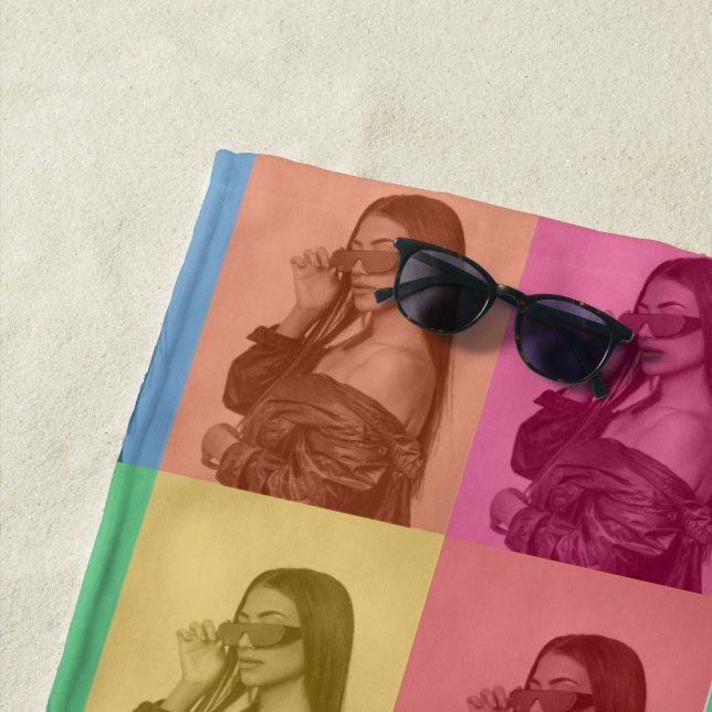 Colourful Retro Pop Art Modern Custom Photo Grid Beach Towel (In Situ)