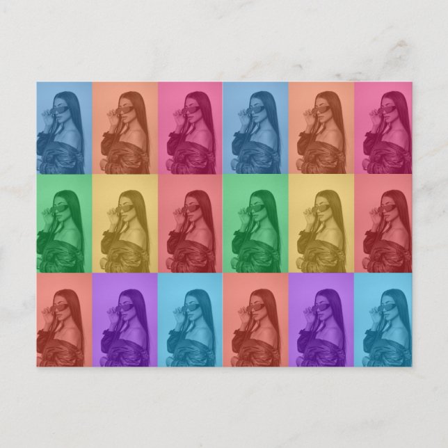 Colourful Retro Pop Art Modern Custom Photo Grid Holiday Postcard (Front)