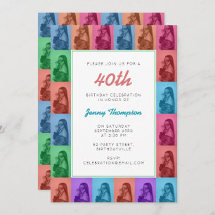Colourful Retro Pop Art Modern Custom Photo Grid Invitation