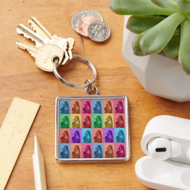 Colourful Retro Pop Art Modern Custom Photo Grid Key Ring (Desk)