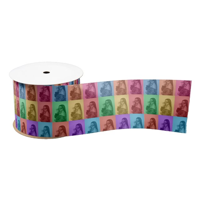 Colourful Retro Pop Art Modern Custom Photo Grid Satin Ribbon (Spool)