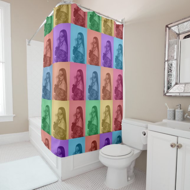 Colourful Retro Pop Art Modern Custom Photo Grid Shower Curtain (In Situ)