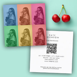 Colourful Retro Pop Art Modern Custom Photo Grid Square Business Card