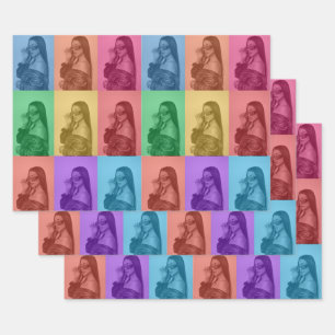 Colourful Retro Pop Art Modern Custom Photo Grid Wrapping Paper Sheet
