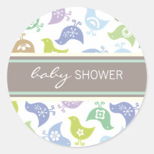 Colourful Retro Pop Chicks Boy Baby Shower Sticker