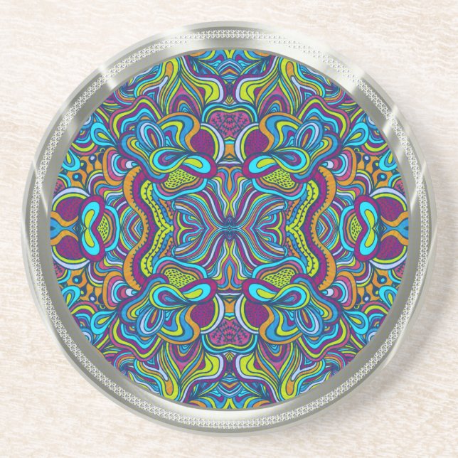 Colourful Retro Psychedelic Abstract Swirls Coaster (Front)
