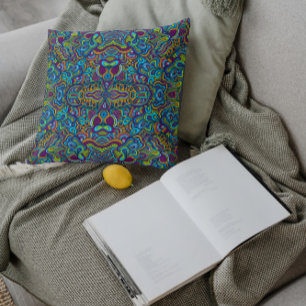 Colourful Retro Psychedelic Abstract Swirls Cushion