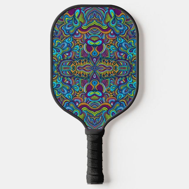 Colourful Retro Psychedelic Abstract Swirls Pickleball Paddle (Front)