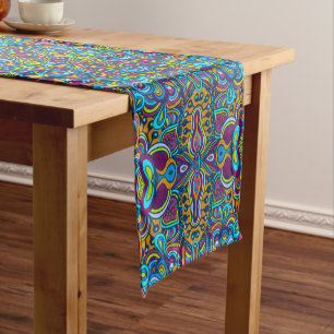 Colourful Retro Psychedelic Abstract Swirls Short Table Runner