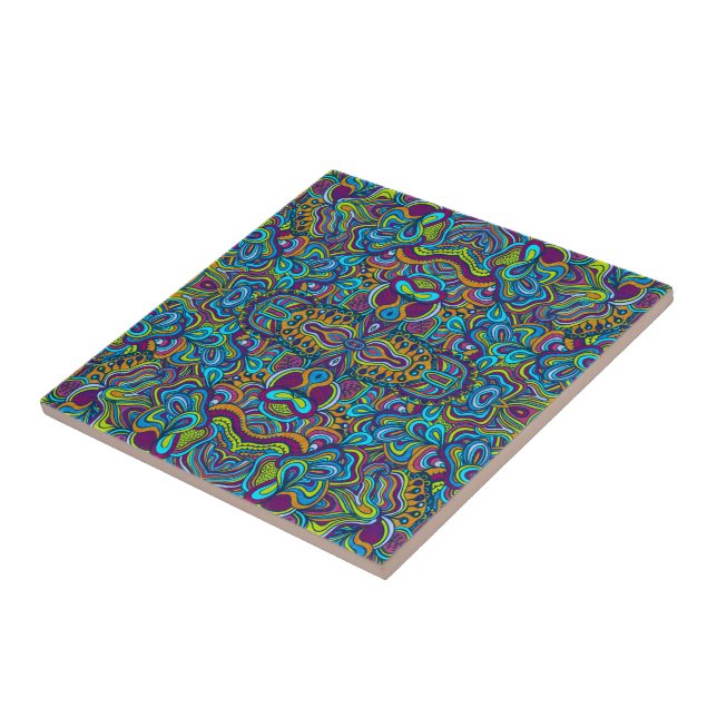 Colourful Retro Psychedelic Abstract Swirls Tile (Side)