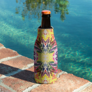 Colourful Retro Psychedelic Kaleidoscope Abstract Bottle Cooler