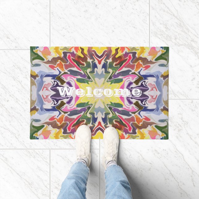 Colourful Retro Psychedelic Kaleidoscope Abstract Doormat (Indoor)