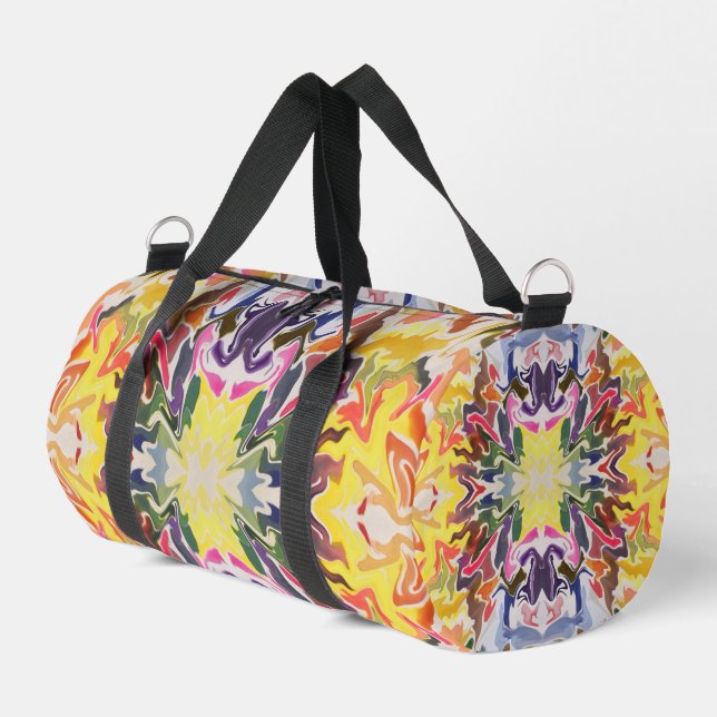 Colourful Retro Psychedelic Kaleidoscope Abstract Duffle Bag (Left Corner)