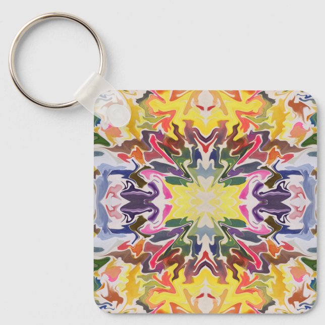 Colourful Retro Psychedelic Kaleidoscope Abstract Key Ring (Front)