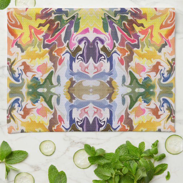 Colourful Retro Psychedelic Kaleidoscope Abstract Tea Towel (Folded)