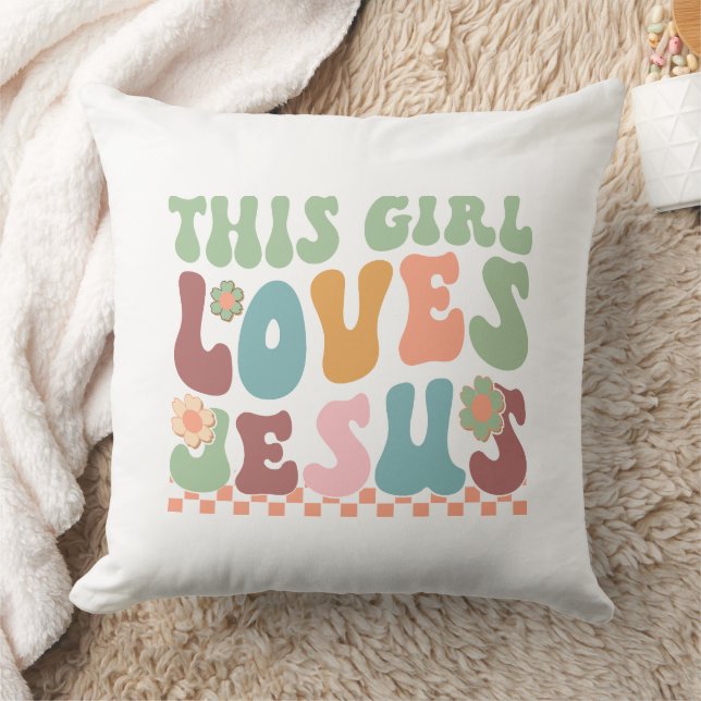 Colourful Retro Quote This Girl Loves Jesus Cushion (Blanket)