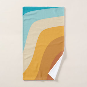 Colourful Retro Rainbow Abstract Waves Bath Towel Set
