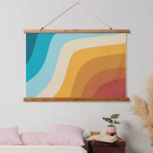 Colourful Retro Rainbow Abstract Waves   Hanging Tapestry