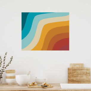 Colourful Retro Rainbow Abstract Waves Poster