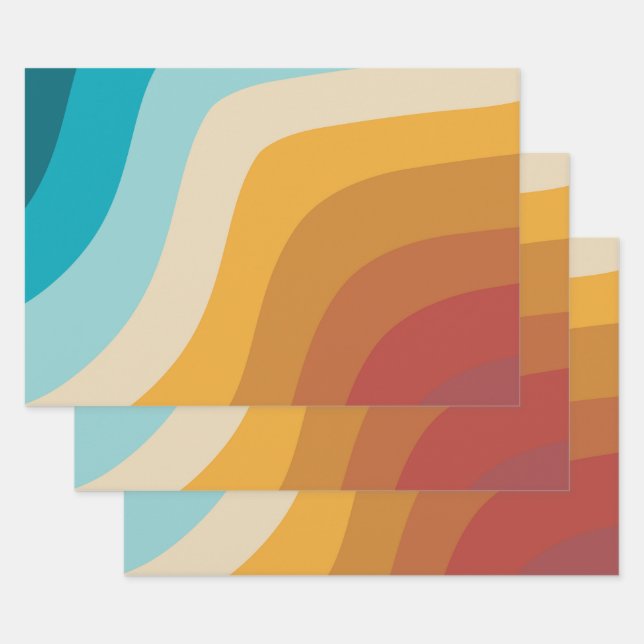 Colourful Retro Rainbow Abstract Waves  Wrapping Paper Sheet (Set)