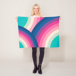 Colourful Retro Rainbow Circles Pattern   Fleece Blanket