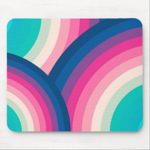 Colourful Retro Rainbow Circles Pattern Mouse Mat