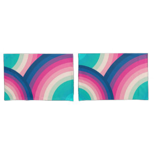 Colourful Retro Rainbow Circles Pattern Pillowcase