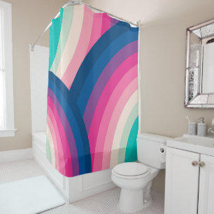 Colourful Retro Rainbow Circles Pattern   Shower Curtain