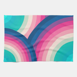 Colourful Retro Rainbow Circles Pattern Tea Towel