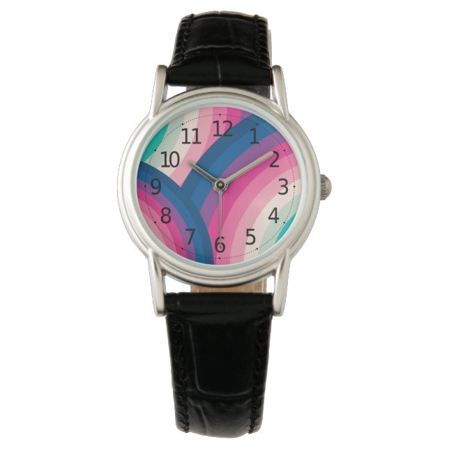Colourful Retro Rainbow Circles Pattern | Watch (Front)