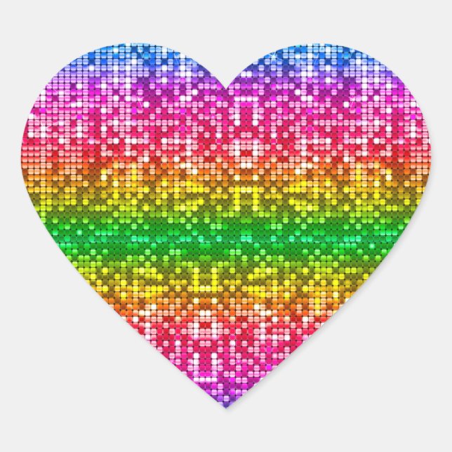Colourful Retro Rainbow Disco Ball Mosaic Heart Sticker (Front)