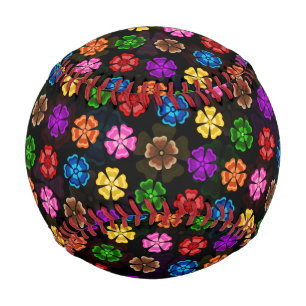 Colourful Retro Rainbow Flowers Design Black Baseball