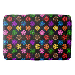 Colourful Retro Rainbow Flowers Design Black Bath Mat