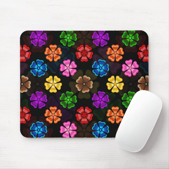 Colourful Retro Rainbow Flowers Design Black  Mouse Mat (With Mouse)