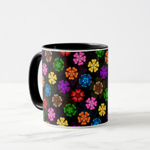 Colourful Retro Rainbow Flowers Design Black  Mug