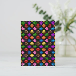 Colourful Retro Rainbow Flowers Design Black Postcard