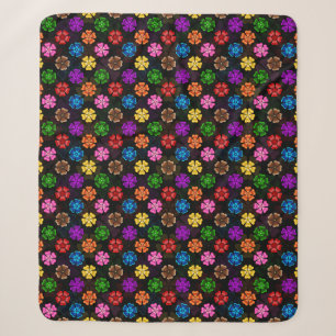Colourful Retro Rainbow Flowers Design Black Sherpa Blanket