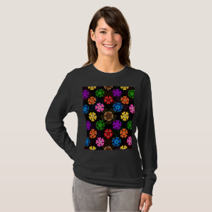 Colourful Retro Rainbow Flowers Design Black T-Shirt
