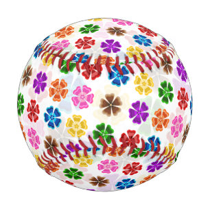 Colourful Retro Rainbow Flowers Design White Baseball