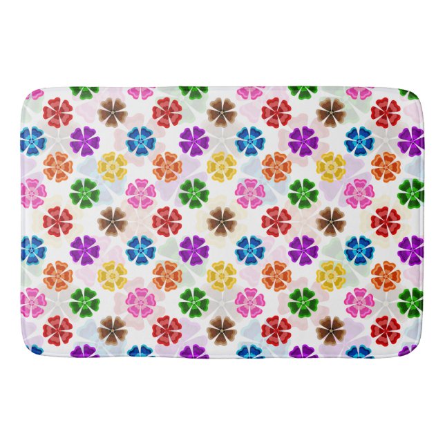 Colourful Retro Rainbow Flowers Design White  Bath Mat (Front)