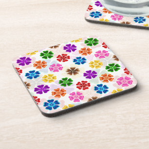Colourful Retro Rainbow Flowers Design White Coaster