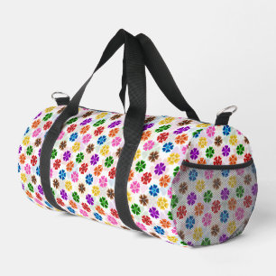 Colourful Retro Rainbow Flowers Design White Duffle Bag