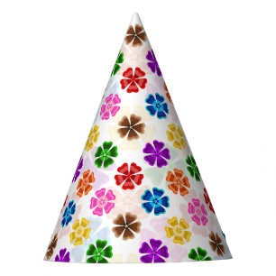 Colourful Retro Rainbow Flowers Design White Party Hat