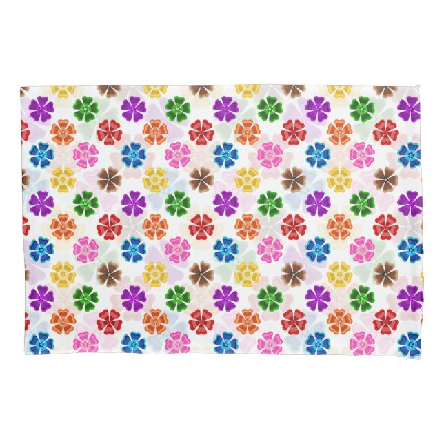 Colourful Retro Rainbow Flowers Design White  Pillowcase (Front)
